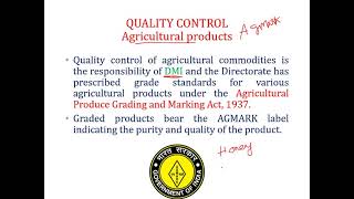 AEC 301 - Grading \u0026 Standardization - Agmark, ISI, ISO