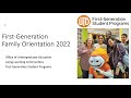 First-Generation Family Orientation 2022