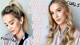 HOW TO DO YOUR HAIR WITH ONE HAND | PONYTAIL, CURLS, BLOW DRY | LeighAnnSays