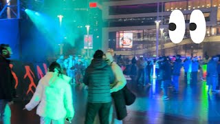 Silent Disco in Centenary Square Birmingham. Wednesday the 19th of February. 4k HDR