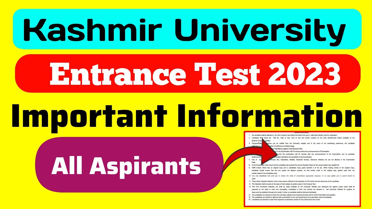 Kashmir University Entrance Important Information For All Aspirants ...