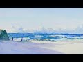 Watercolor Painting - Cool Beach and Ocean