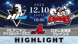 【アジアリーグアイスホッケー】HLアニャンアイスホッケークラブ🆚ひがし北海道クレインズ＜2022/12/10：ハイライト＞