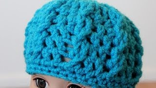 Crochet American Girl Doll Hat Twisted Cable Beanie - Left Hand Version