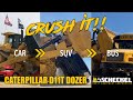 Crush It! CAT D11T runs over a car - suv - and bus!