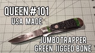 Queen 101 Green Jigged Bone Jumbo Trapper