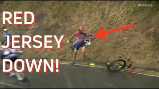 Red Jersey Wipes Out In The Wet At The Vuelta!