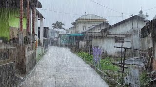 Eliminate Stress and Insomnia When  Heavy rain and thunder in the countryside . Rain Walk in Village