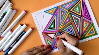 Art Therapy Exercise with Colorful Zentangle Triangle : How to Reduce Tension with Zentangle Drawing