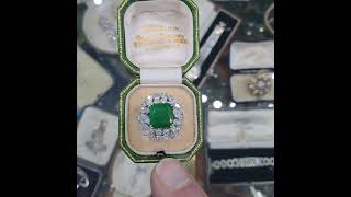 ER098 Wonderful vintage emerald and diamond cluster ring