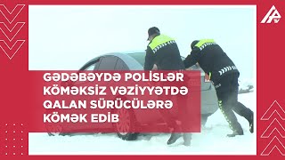 Gədəbəydə qarlı hava sürücülərə çətinliklər yaradıb