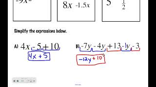 Pre-Algebra 6-1: Simplify Algebraic Expressions
