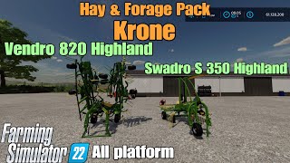 KRONE VENDRO 820 HIGHLAND \u0026 SWADRO S 350 HIGHLAND / Hay \u0026 Forage Pack on FS22