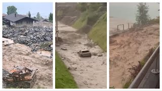 Schutt- und Schlamm nach dem schweren Unwetter in Brienz, Schweiz - 12.08.2024