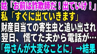 【スカッとする話】姑「お前は詐欺師だ！出ていけ！」私「すぐに出ていきます」財産目当ての寄生虫と追い出された翌日、慌てた夫から電話が…「母さんが大変なことに」