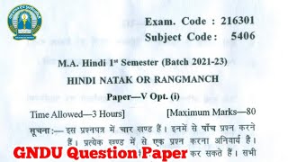 Gndu MA Hindi 1st Semester Hindi Natak Or Rangmanch Question Paper