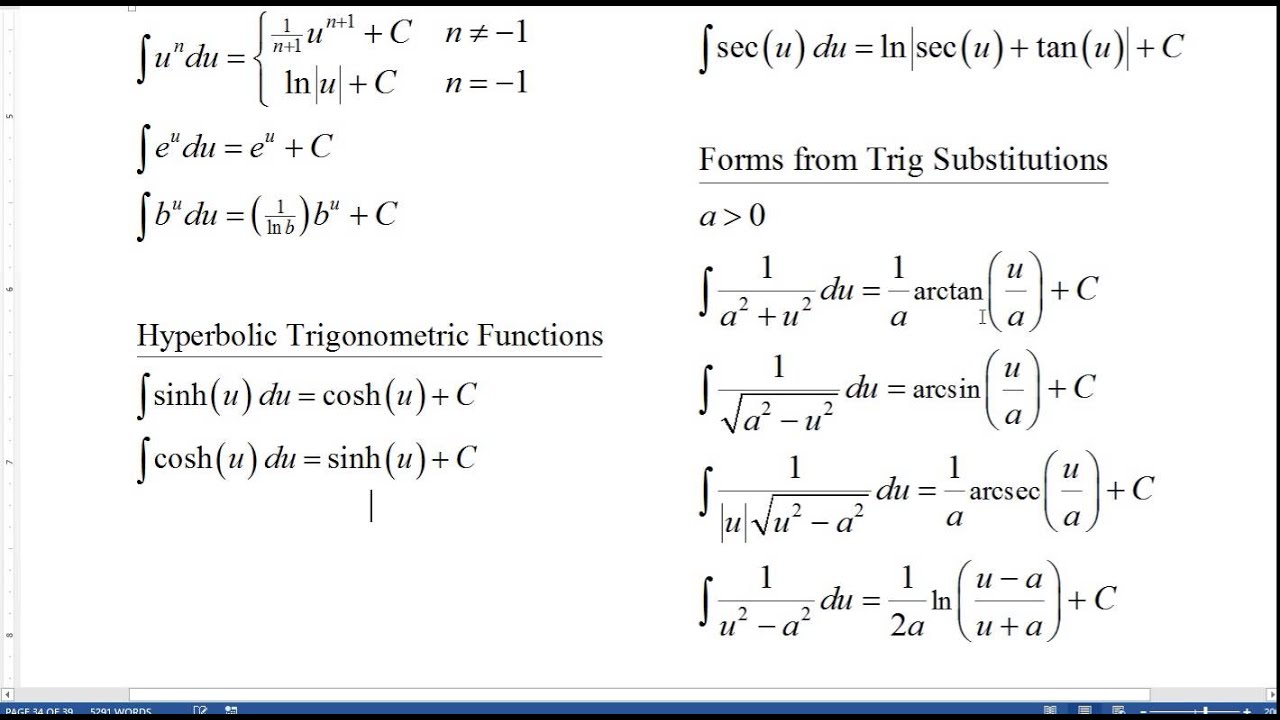 Basic Integral Formulas