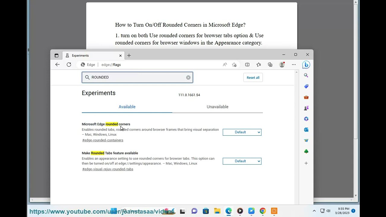 Enable/disable Rounded Corners In Microsoft Edge - YouTube