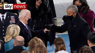 US inauguration: Joe Biden walks out with his wife and fist bumps Obama
