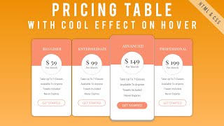 Pricing Table Design For Website With Amazing Hover Effect Using Simple HTML & CSS