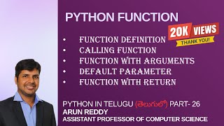 PYTHON IN TELUGU PART -26 | PYTHON FUNTIONS | PYTHON USER DEFINED FUNCTION IN TELUGU |