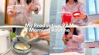 *productive* new year 9AM morning routine | cleaning, skincare, healthy breakfast (REALISTIC)