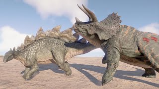 5 Stegosaurus Vs 5 Triceratops Dinosaur Fights - Jurassic World Evolution 2