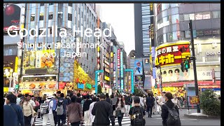 Godzilla Head, Shinjuku's Landmark in Tokyo's Iconic Kabukicho District, Japan