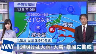 【低気圧は台風並みに猛発達】週明けは大雨・大雪・暴風に警戒