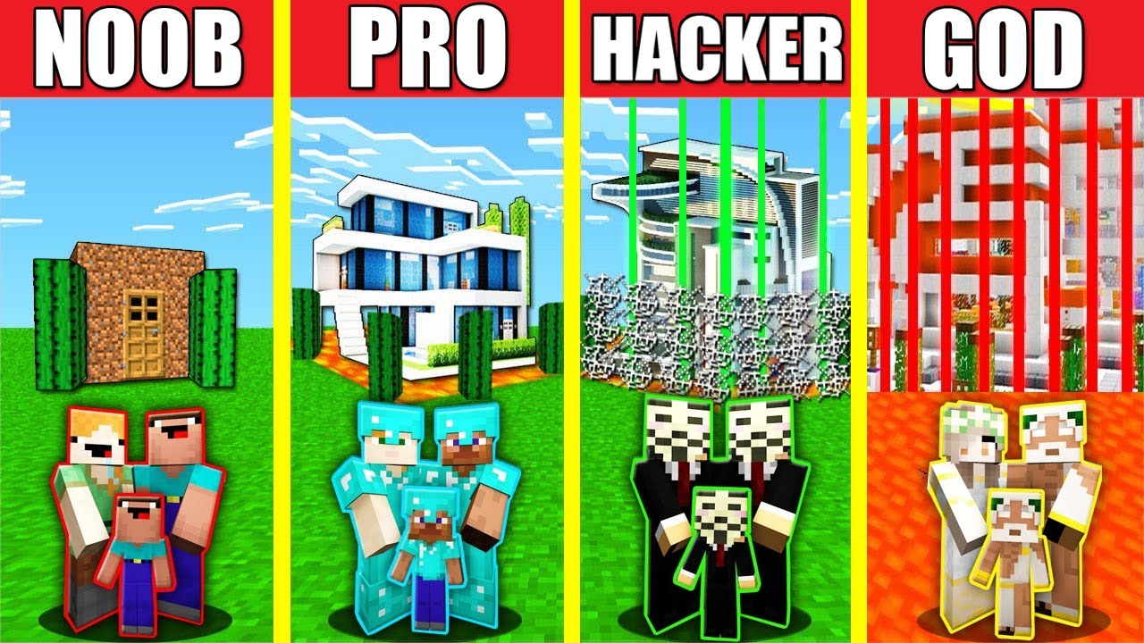 Minecraft Battle: SAFEST BASE HOUSE BUILD CHALLENGE - NOOB Vs PRO Vs ...