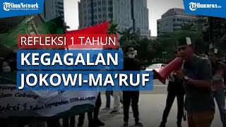 Orasi di Patung Kuda, HMI Bawa Spanduk 'Refleksi 1 Tahun Kegagalan Jokowi Ma'ruf'