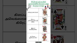 சீட்டு கட்டில் உள்ள வரலாற்றில் பெரும் புகழ் பெற்ற 4 ராஜா#gk#gktnpsc#gktamil#tamilquiz#gktoday#group4