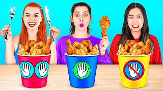 NO HANDS VS ONE HAND VS TWO HANDS!  Funny FOOD Situations! 100 Layers of Food by