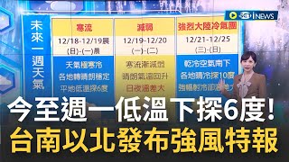 台南以北嚴防9至11級強陣風! 寒流持續南下.21縣市發布低溫特報 今日至週一低溫恐下探6度｜【台灣要聞】20221218｜三立iNEWS