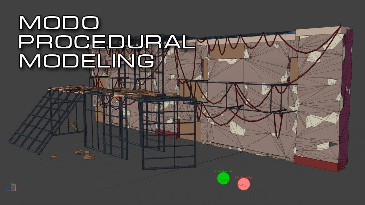 Modo Procedural Modeling Wires Demaged Walls Structures Timelapse