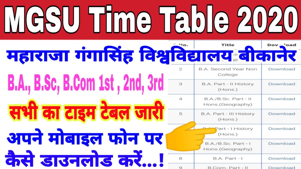 MGSU B.A, B.Sc, B.Com 1st 2nd 3rd Year Timetable 2020 टाइम टेबल कैसे ...