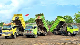 Truk Jomplang. Mobil Truk CANTER HDX Dan HINO DUTRO Bongkar Muatan Pasir FULL BAK Menggunung BERSAMA