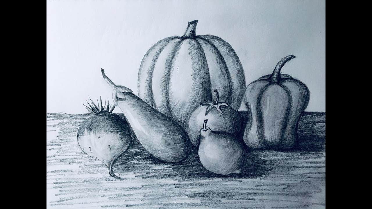 How To Draw Vegetables Pencil Art Vegetable Still Life - YouTube