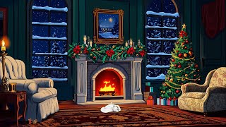 🎄Vintage Christmas: Oldies playing in another room \u0026 it's snowing (relaxing crackling fireplace) 🎅🏻