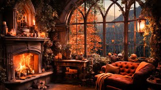 Cozy Autumn Cottage Rain Ambience with Relaxing Piano Music and Fireplace Sounds for Sleeping