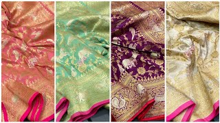 Exclusive Collection Of Pure Banarasi Moonga Silk Sarees All Over Zari Weaving Work