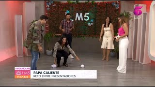 Presentadores de Las mañanas del 5 se divierten jugando la 'Papa Valiente'