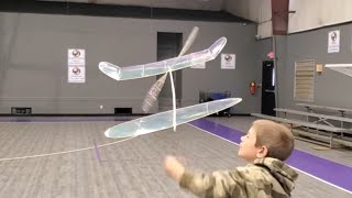 Caleb Finn's record setting F1D indoor rubber powered airplane