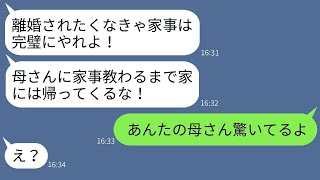 嫁の家事に文句を言って義実家に修行に行かせた夫が「母さんから学んでこい！」と言った結果、1ヶ月後に嬉しそうに連絡してきた旦那に驚くべき事実を伝えた時の反応が面白かったwww