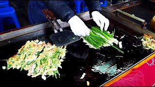 손님이 끊이지 않는 전통 5일장 해물파전, 부추전 - 모란시장 /  korean traditional Jeon,Seafood pancake / korean street food