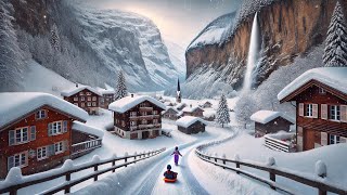 ❄️Snowy day walk in the most beautiful village🏔️4K