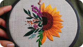 Amazing sunflower Embroidery pattern 🌻 || Embroidery for Begginers || Let's Explore