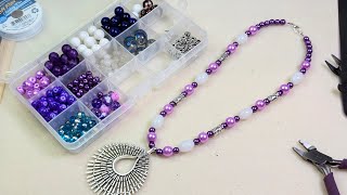 Organizing the Regal Royal Curated Bead Box \u0026 making a lilac \u0026 purple necklace