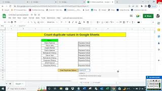 Count duplicate values in Google Sheets