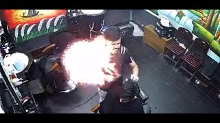 HAIR DRYER GUN EXPLODE DURING HAIR SETTING - CCTV Footage